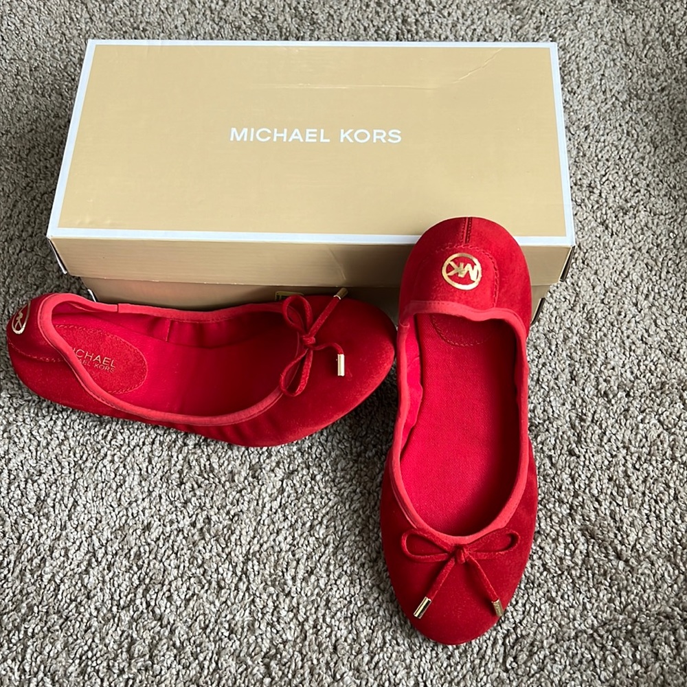 MICHAEL Michael Kors Red Suede Ballet Flats with Bow